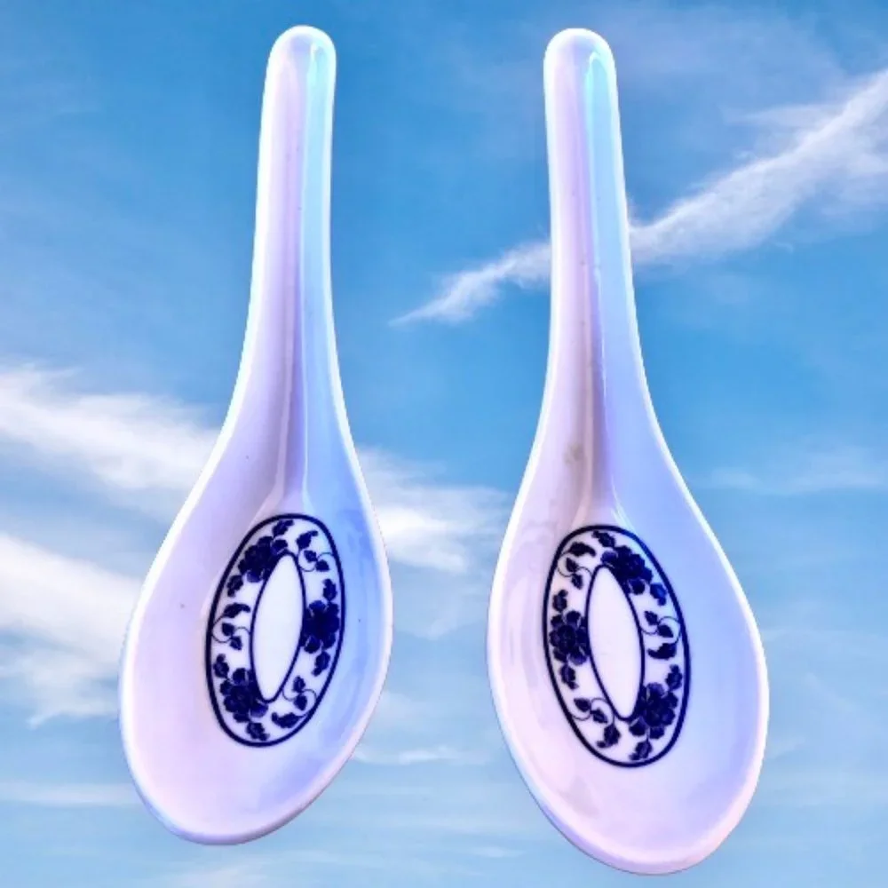 Asian Soup Spoons Porcelain + Plastic Chinese Japanese for Ramen Pho Lot of 8